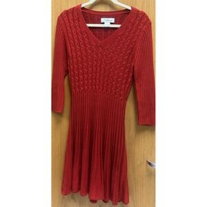 Jessica Howard L133412 Womens Red V-Neck Cable-Knit Sweater Dress Size Large